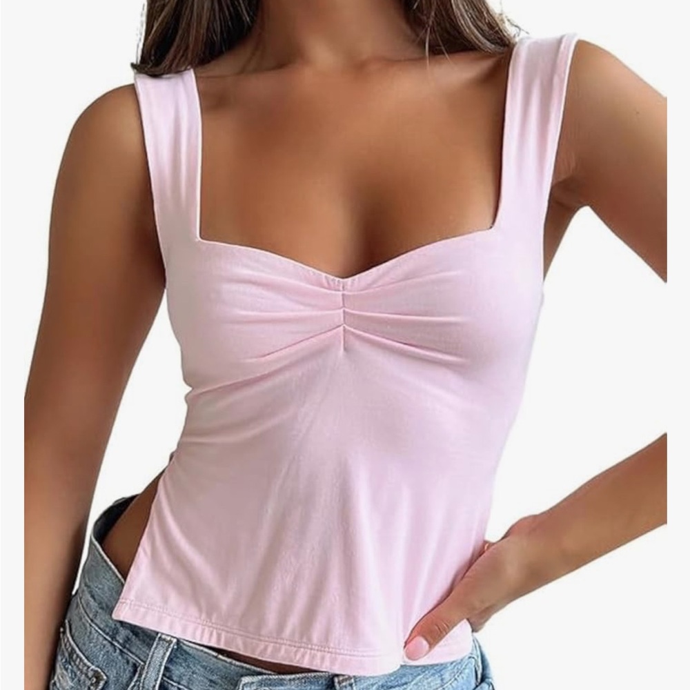 NWT Trendy Queen light pink sweetheart ruched crop tank top - Picture 6 of 6
